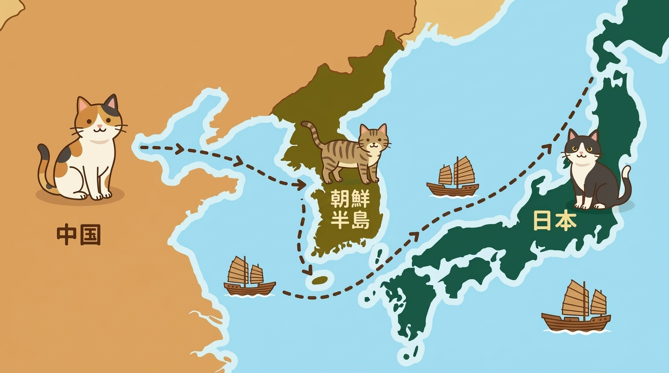 猫の伝来ルートのイメージ