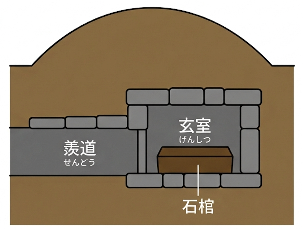 横穴式石室の構造図(羨道・玄室)