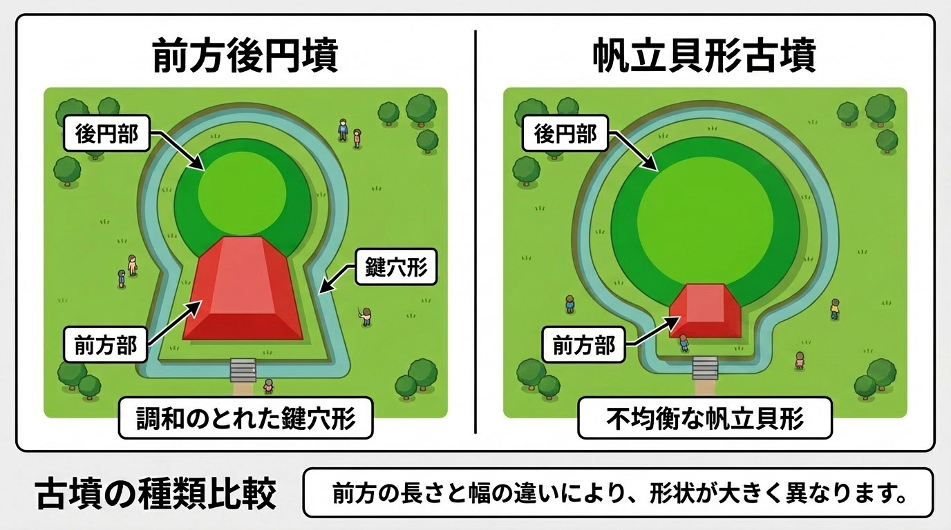 前方後円墳と帆立貝形古墳の形状比較