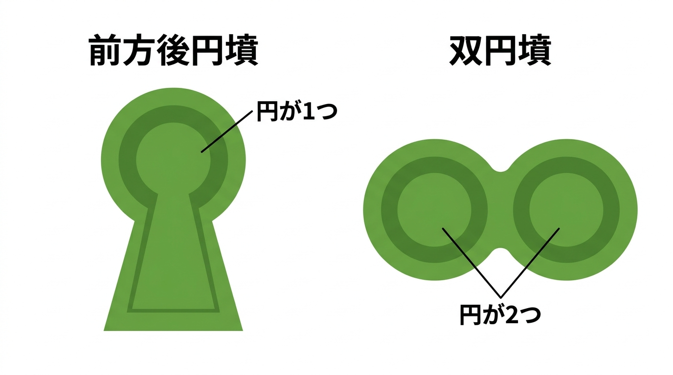 双円墳と前方後円墳の形状比較